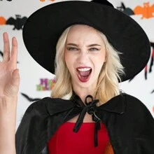 1 件万圣节服装吸血鬼斗篷、女巫黑色和红色连帽斗篷、成人死神黑色长袍连衣裙 - 黑色立領 - 查看 5