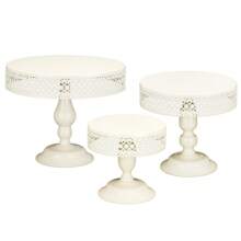 3pcs Of Diameter 8", 10", 12" Cake Stands Set With Lace Trim For Dessert Table, Wedding, Party, Birthday, Baby Shower, Decorations (Light Gold/Cream White/White) - 奶油白 - 查看 3