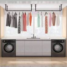 Industrial Pipe Clothes Rack, 50 Inch Wall Mounted Clothing Rack, Space-Saving Hanging Closet Rod, Heavy Duty Multi-Purpose Garment Rack For Closet And Laundry Room(4 Bases), Black - màu đen - Xem 10