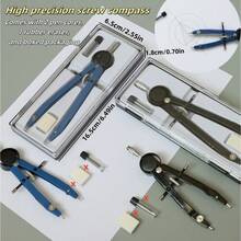 1set High Precision Metal Compasses In Metallic Box, Includes 2 Refill Leads & 1 Eraser For Engineering Drawing, School, Office, Exam - Sets - View 1