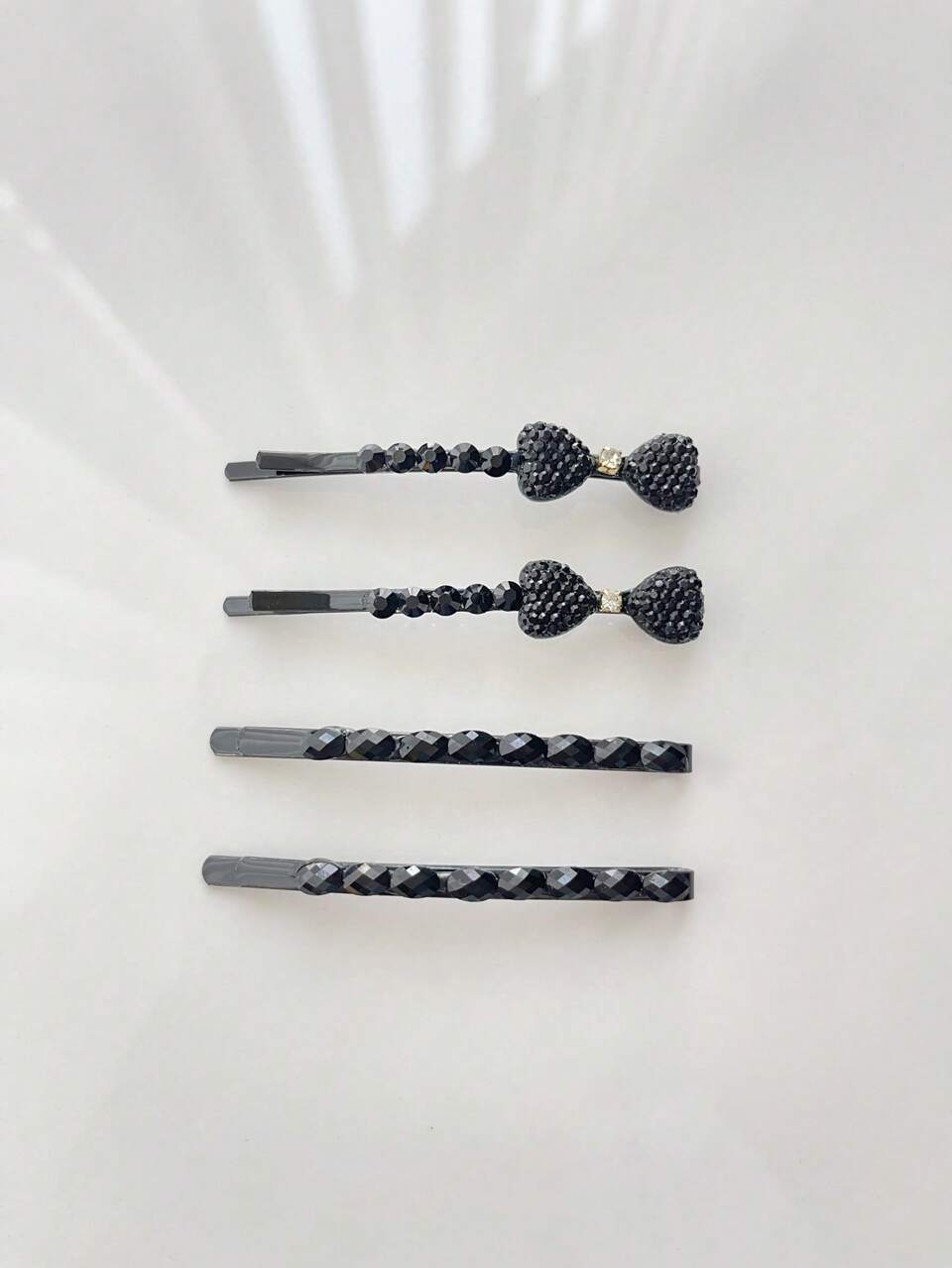 4pcs Elegant Crystal Decorated Hair Clips, Black Rhinestone Barrettes For Daily Wear Valentine's Day Claw Clips, Hair Accessories, Head Accessories, Hairpin,Summer,Holiday,Travel