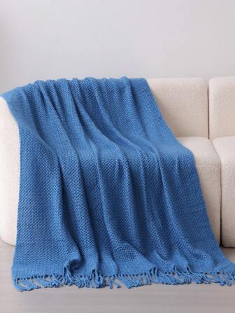 1入組針織毯子帶流蘇,小憩床毯,沙發和椅子在客廳