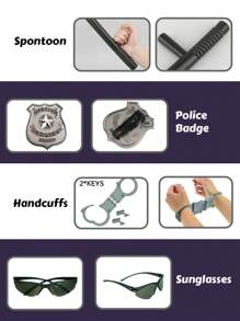 12 件套警察玩具套装，适合男孩和女孩，配有警察角色扮演配件，包括警徽、对讲机、警棍、手铐、警服、防弹衣和警帽。非常适合儿童装扮派对和警察服装。它是圣诞节和生日的完美礼物，适合 6 7 8 岁以上的男孩和女孩 - 黑色 - 查看 6