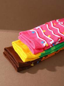 3 Pares de Calcetines interesantes de donas, regalo de cumpleaños, regalo de San Valentín, regalo del Día de la Madre, caja de regalo de novedad, calcetines creativos de media caña de múltiples colores en estilo para hombres y mujeres, novedosos para festivales, coloridos, interesantes y únicos, cómodos y transpirables, mejoran la atmósfera del Día de la Familia, moda de tendencia.