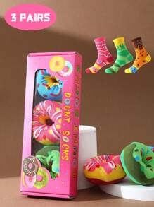 3 Pares de Calcetines interesantes de donas, regalo de cumpleaños, regalo de San Valentín, regalo del Día de la Madre, caja de regalo de novedad, calcetines creativos de media caña de múltiples colores en estilo para hombres y mujeres, novedosos para festivales, coloridos, interesantes y únicos, cómodos y transpirables, mejoran la atmósfera del Día de la Familia, moda de tendencia.