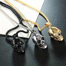 1pc New Fashionable Men's Vintage Gothic Skull Pendant Necklace, Punk Rock Party Jewelry Accessories - Multicolor - View 5