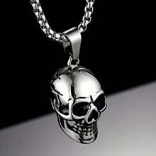 1pc New Fashionable Men's Vintage Gothic Skull Pendant Necklace, Punk Rock Party Jewelry Accessories - Multicolor - View 3