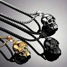 1pc New Fashionable Men's Vintage Gothic Skull Pendant Necklace, Punk Rock Party Jewelry Accessories - Multicolor - View 8
