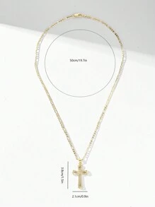 1pc New Hypoallergenic Copper Inlaid Zirconia Jesus Cross Pendant Necklace, Suitable As Gift For Mother/Valentine's Day Couples/Friends/Believers, Suitable For Christmas/Thanksgiving/Halloween/Mother's Day/Valentine's Day Couples/Friends/Believers, Catholic First Communion, Gift, Daily & Holiday Wear Prayer - Yellow Gold - View 6