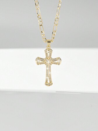 1 件欧式和美式 14K 镀金锆石吊坠项链，适合送给母亲、情侣、最好的朋友，适合日常和节日佩戴、祈祷