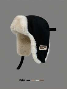 1pc Women's Faux Suede Fleece Warm Hat, Autumn Winter Windproof Earmuffs Earflap Aviator Cap For Skiing, Riding Halloween