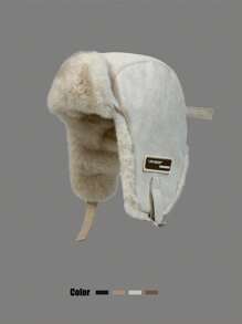 1pc Women's Faux Suede Fleece Warm Hat, Autumn Winter Windproof Earmuffs Earflap Aviator Cap For Skiing, Riding Halloween