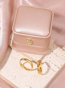 2 件/套 简约不锈钢 18k 镀金情侣戒指 情侣戒指 求婚戒指 新娘和新郎结婚戒指 带粉色皇冠戒指盒 4mm 内外圆形金戒指 适合男女情侣日常婚礼佩戴 - 金色 - 查看 3