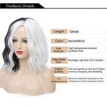 Rosa Stern Deville Perücke 14 Zoll kurzer Bob Wellen Schwarz und Weiß Perücke Halb Schwarz Halb Weiß Bob Perücken Synthetische Bob Perücken Glueless Perücken Hitzebeständige synthetische Haare Perücken für Frauen Halloween Perücken Kostüm Cosplay Perücken für Party, erschwingliche Perücken, Mode Haarverlängerungen, Feiertags Perücken, Weihnachten, Heiligabend und andere festliche Mode Perücken - Schwarz und Weiss - Übersicht 5