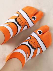2pcs Set Women Funny Cute Fish Pattern Toe Socks Suitable For All Seasons - Multicolor - View 7