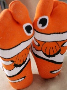 2pcs Set Women Funny Cute Fish Pattern Toe Socks Suitable For All Seasons - Multicolor - View 6