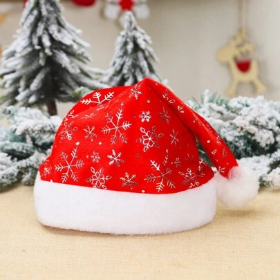AFYPRTY 1pc/4pcs Red Christmas Hat Santa's Hat Gold/Silver Hot Stamping Snowflake Red Hat White Plush Hat For Christmas Party Decoration New Year's Gift