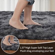 Sour Lemon Large Size Fluffy Rugs, Non-Slip Soft Shaggy Floor Carpet Mats & Rugs For Room Decor, Washable Nonslip Modern Area Rug, Modernstyle Antislip Decorative Carpets For Home Livingroom Bedroom Nursery, Big Rug, Large Rug, Home Decor - Nhuộm Tie-dye Xám đậm - Xem 2