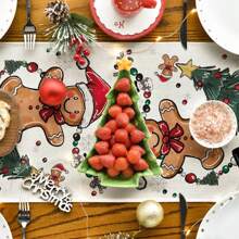 1 tấm khăn trải bàn hình người tuyết Giáng sinh, có hình người tuyết, người bánh gừng, họa tiết cây thông Noel, đồ trang trí bàn ăn nhà bếp theo mùa lễ hội, đồ trang trí tiệc trong nhà ngoài trời - trắng - Xem 6