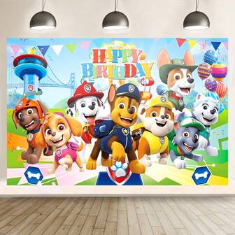 Paw Patrol Geautoriseerde 1 stuk PAW Patrol verjaardagstaart tafel benodigdheden decoraties achtergrond doek banner perfecte decoratie voor verjaardagsfeestje kamer muur achtergrond doek fotohokjes studio rekwisieten 82,7 * 59,1 / 59,1 * 39,4 / 39,4 * 29,5 inch