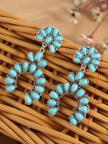 1 Cặp Hoa tai vòng tròn hình học màu ngọc lam phong cách phương Tây cổ điển dành cho nữ - màu xanh lá - Xem 10