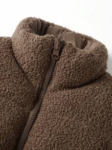 少女双面无袖短款冬季羽绒服 - 棕色 - 查看 8