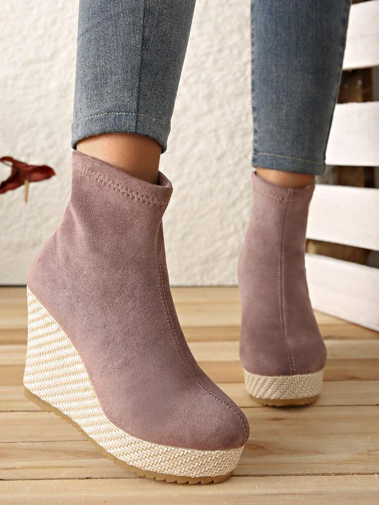 Botines de mujer hasta la pantorrilla con plataforma y tacón elástico, cómodos y de moda - Púrpura malva - Añade 2