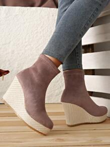 Women Midcalf Elastic Booties With Platform Heels, Comfortable & Fashionable