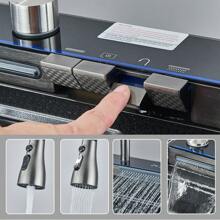 Gray Flying Rain Stainles Steel Waterfall Body Kitchen Sink With Pull Down Faucet Digital Display Large Single Bowl Dish Basin Above Counter Set With Pure Faucet,Soap Dispenser,Plastic Cutting Board And Cup Washer - Súng xám - Xem 9