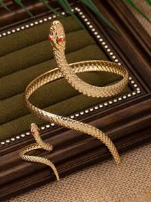 2pcs Fashionable Geometric Snake Wrap Open Bangle And Ring Set For Women, Party Accessories Gift