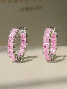 1對兒童優雅立體氧化鋯石圓環耳環，適用於女孩日常裝飾與派對珠寶饰品生日禮物 - 1# - 查看 10