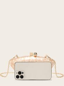 女士晚宴手拿包派对新娘钱包橙色个性化元宝设计亚克力手拿包女士手持晚宴金属链条包手提包斜挎包婚礼派对包女士和女孩适用 - 杏色 - 查看 7