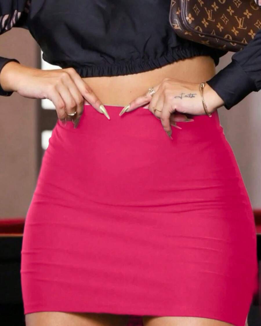 Women's Midi Tube Skirt, Tight, Elegant Fashion, Suplex - 玫紅色 - 查看 1