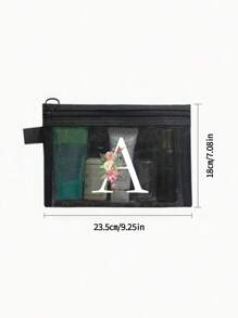 1 túi lưới màu đen, túi đựng mỹ phẩm lưới trong suốt in hoa trắng chữ A-Z, túi du lịch đa năng, túi đựng son môi, sản phẩm chăm sóc da, túi đựng đồ trang điểm, túi đựng văn phòng phẩm cho học sinh, túi lưới có khóa kéo, túi đựng mỹ phẩm du lịch, đơn giản và cao cấp, túi đựng trang sức, thích hợp cho chỗ ở, du lịch, công tác, bơi lội, lưu trữ tại nhà. - màu đen - Xem 11