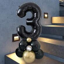 11 个 40 英寸聚酯铝箔黑色数字气球（约 101.6 厘米），配黑色、金色和银色乳胶气球，适合生日、周年纪念、毕业典礼和其他黑色主题场合的派对装饰，圣诞节 - 黑色 - 查看 13