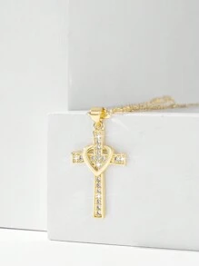 1pc Classic European & American Style Hypoallergenic Copper Inlaid Zirconia Fashion Faith Guadalupe Virgin Mary Pendant Necklace, Suitable For Christmas/Thanksgiving/Halloween/Mother's Day/Valentine's Day Couples/Friends/Communion, Religious Gifts, Daily & Holiday Wear - Yellow Gold - View 3