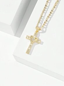 1pc Classic European & American Style Hypoallergenic Copper Inlaid Zirconia Fashion Faith Guadalupe Virgin Mary Pendant Necklace, Suitable For Christmas/Thanksgiving/Halloween/Mother's Day/Valentine's Day Couples/Friends/Communion, Religious Gifts, Daily & Holiday Wear - Yellow Gold - View 4