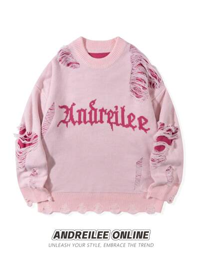 ANDREILEE 男士秋冬新款高街做旧流苏针织套头毛衣