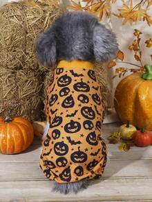 1 Stück Kürbis-, Fledermaus- und Totenkopf-bedruckter Einteiler für Hunde und Katzen, geeignet für drinnen und Outdoor