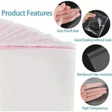 400 个超值装自封礼品袋 - 透明袋、贴纸密封袋、节日礼品包装、运输、珠宝、吊坠、钥匙扣包装、玻璃纸袋、圣诞节情人节 - 無色 - 查看 5