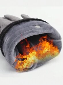 1 Pair Suede Fleece Gloves For Men, Half Finger Autumn Winter Warm Cycling Riding Running Gloves