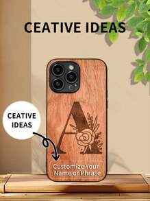 可定制个性化签名或短语木雕手机壳与苹果兼容，适合万圣节 - 紅色 - 查看 1