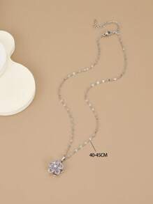 1 chiếc vòng cổ hoa xoay 5 cánh bằng thép không gỉ, phù hợp với trang phục hàng ngày của phụ nữ, vòng cổ màu vàng cho phụ nữ, vòng cổ vàng 18K chất lượng cao, vòng cổ trang sức cho phụ nữ, quà tặng Halloween, quà tặng Giáng sinh, phụ kiện cho phụ nữ - Bạc - Xem 4