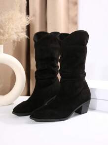 New Autumn/Winter Vintage Western Mid-Calf Boots, Pointed Toe Chunky Heel Cowgirl Short Boots,Women Boots