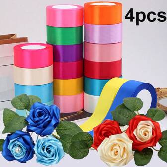 4 件 3.8 厘米宽 x 21 米长缎带，节日礼品包装，婚礼装饰，DIY 玫瑰花束，发饰，丝带，返校情人节