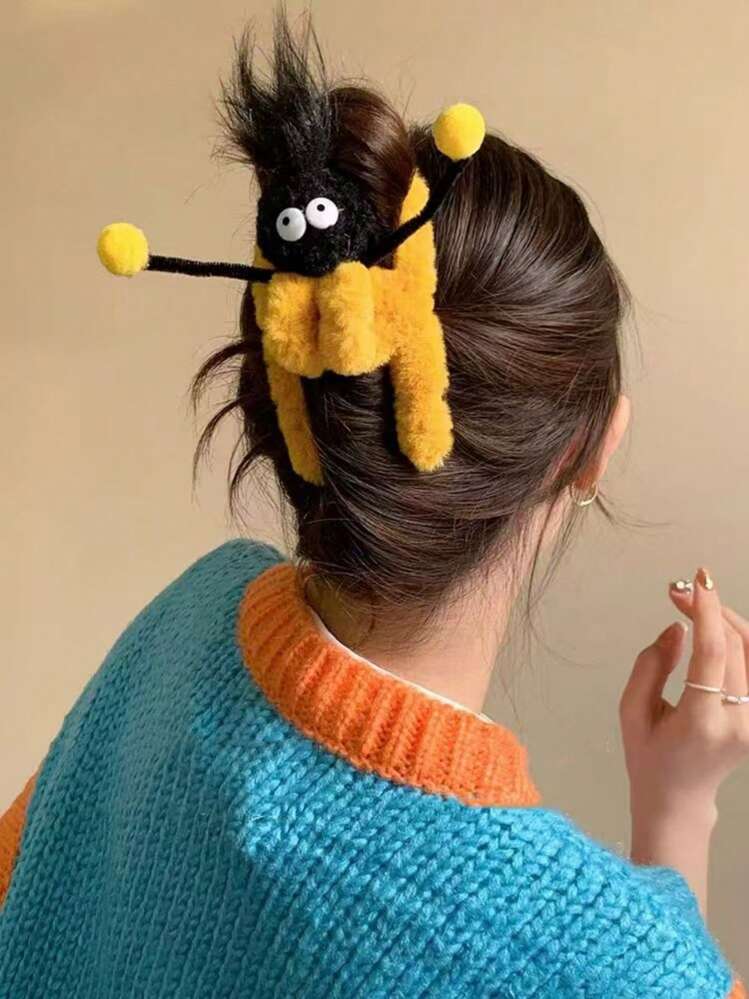 1pc Multicolor Cute Plush Hair Claw For Women, Back Head Clip, Everyday Use & Stage Performance,Hair Accessories,Claw Clips,Hair Jaw Clip,Hair Clutch Fall Winter Hair Clip For Vacation Outfits Woman - Multicolor - View 4
