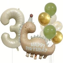10pcs Dinosaur Theme Balloon Set - 12" Latex & 32" Foil Balloons For Birthday Celebrations, Jurassic Party Decor,Shower Events & Interior Decorations,