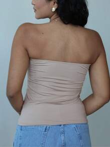 Women's Tube Top, Strapless Suplex Blouse, Double Lining - 查看 3