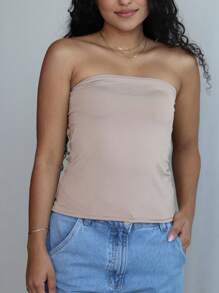 Women's Tube Top, Strapless Suplex Blouse, Double Lining - 查看 2