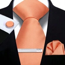 Set de corbata, pañuelo de bolsillo, gemelos y corbatín para hombre, corbatas de poliéster de rayas sólidas para todas las estaciones, fiestas y celebraciones, casual